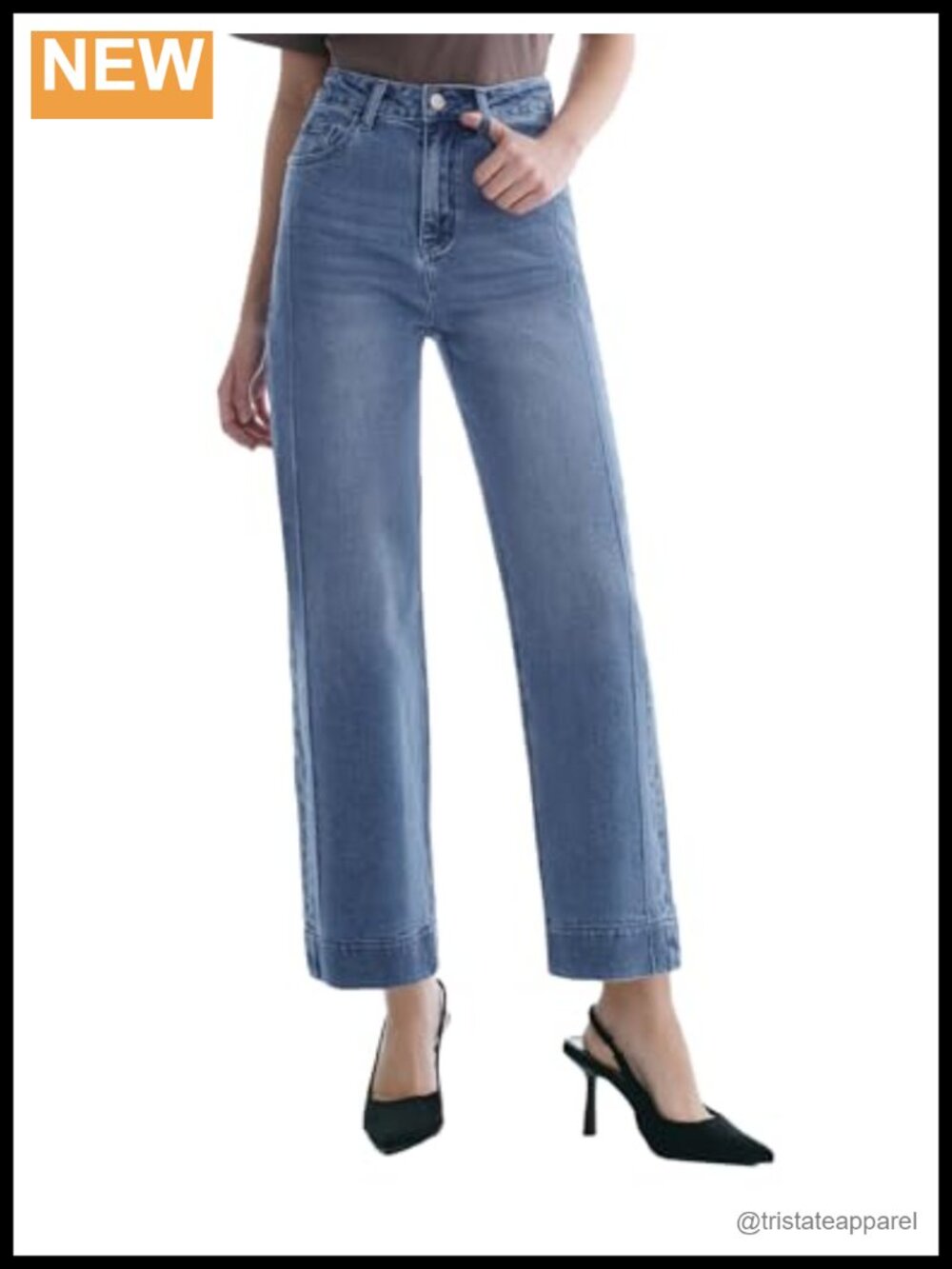 High Waisted Cropped Straight Leg Jeans with Folded Cuff Detail